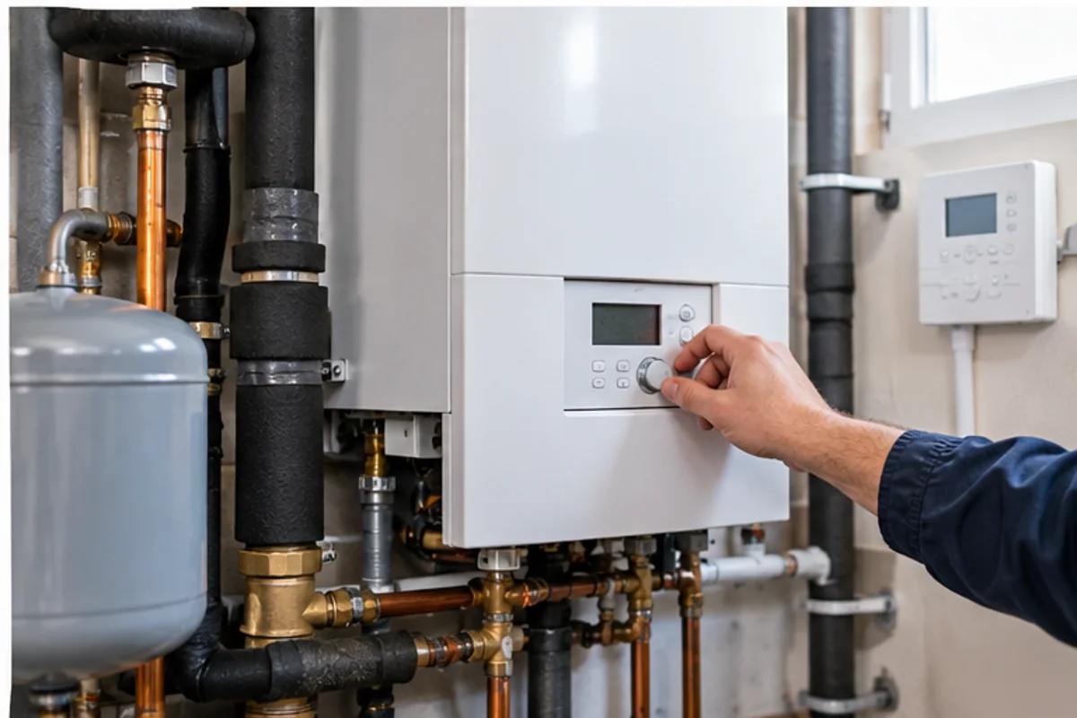 Homeowner-accessible boiler controls and heating system components during annual maintenance planning